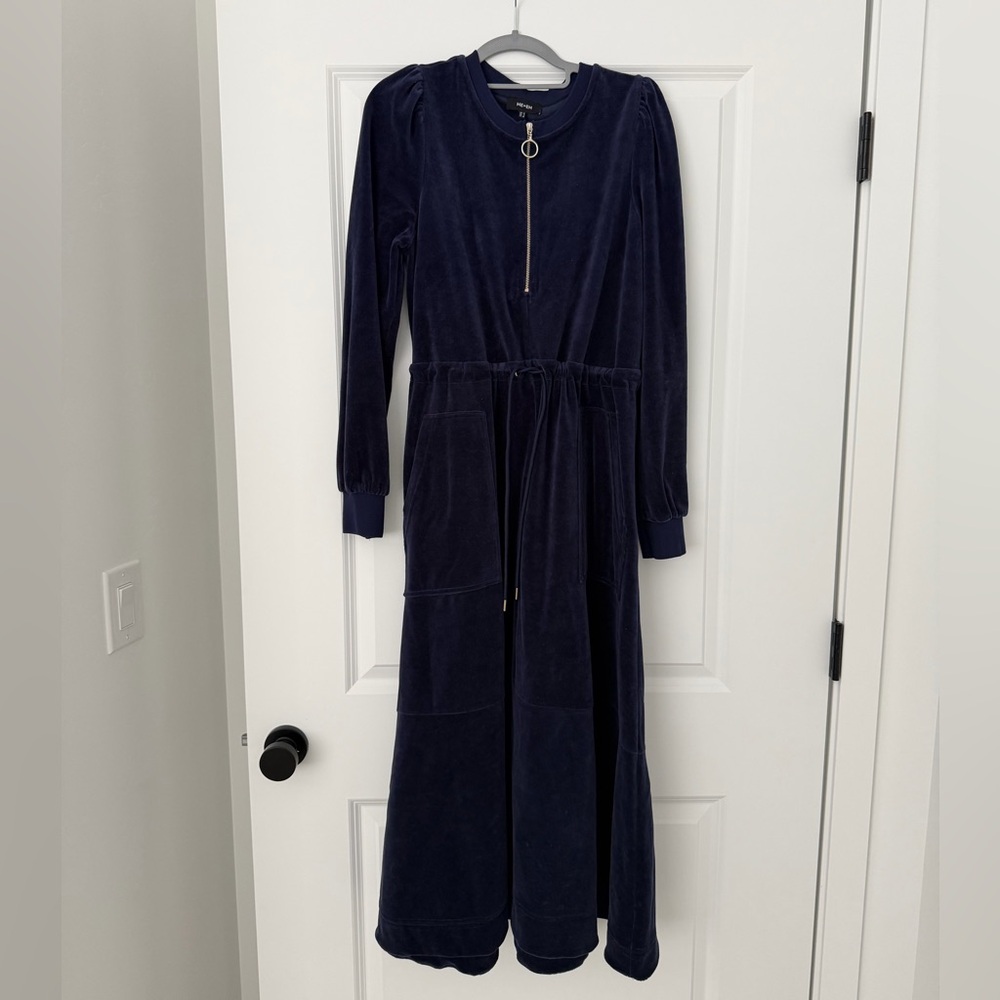ME+EM navy velour velvet cinch dress